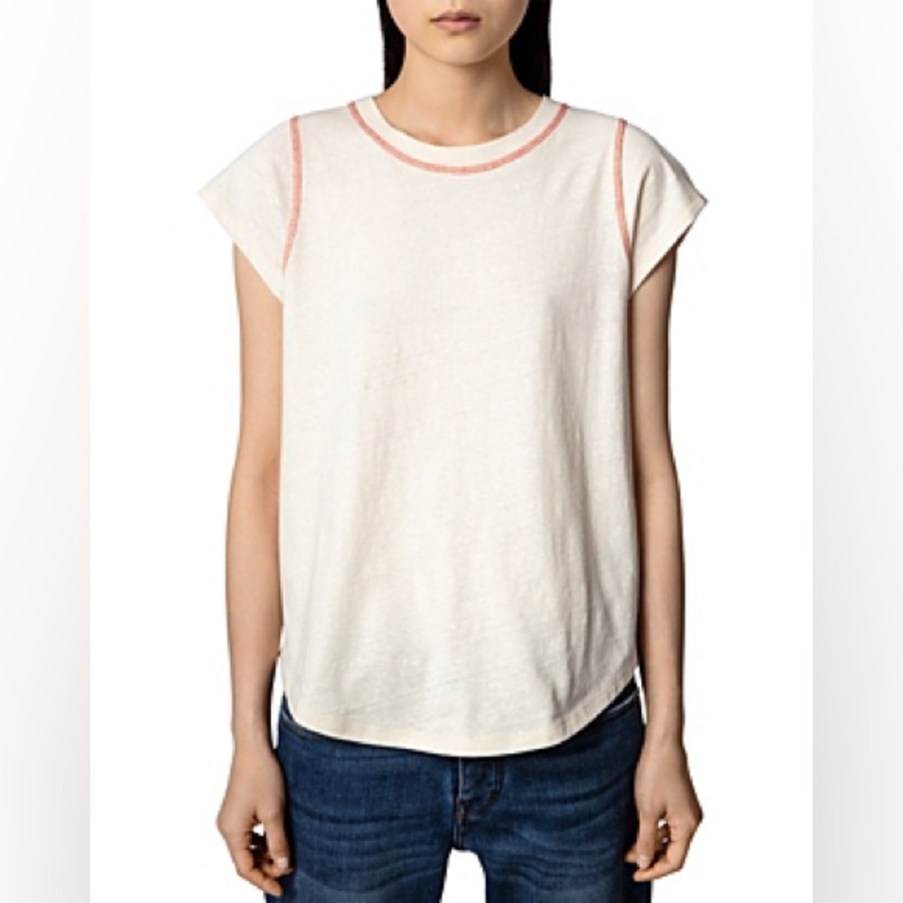 NWT Zadig & Voltaire Avon Topstitched Tee in Vanille